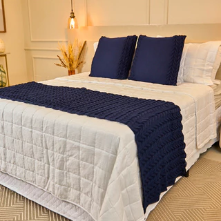 Kit Peseira Manta Tricot Sofá Cama Casal Queen King Aconchego Home Decor + 2 Capas Almofadas