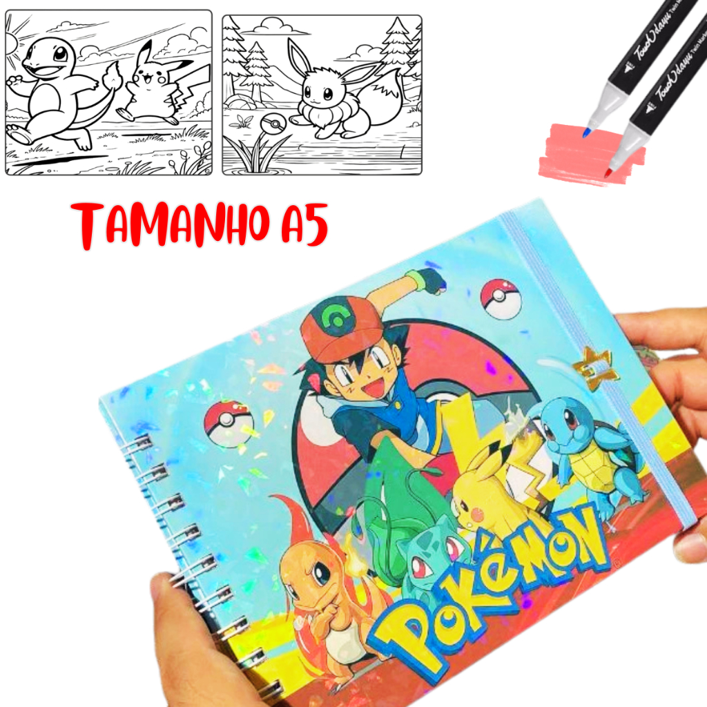 Livro de Colorir Pokemon Bobbie Goods 50 Desenhos Pintura | Shopee Brasil
