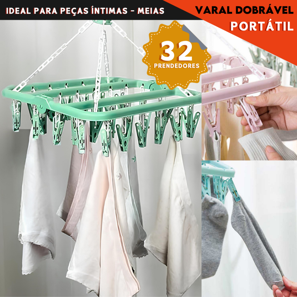 Varal de Roupas Íntimas Dobravel Com 32 Prendedores - Meias, Calcinhas ...