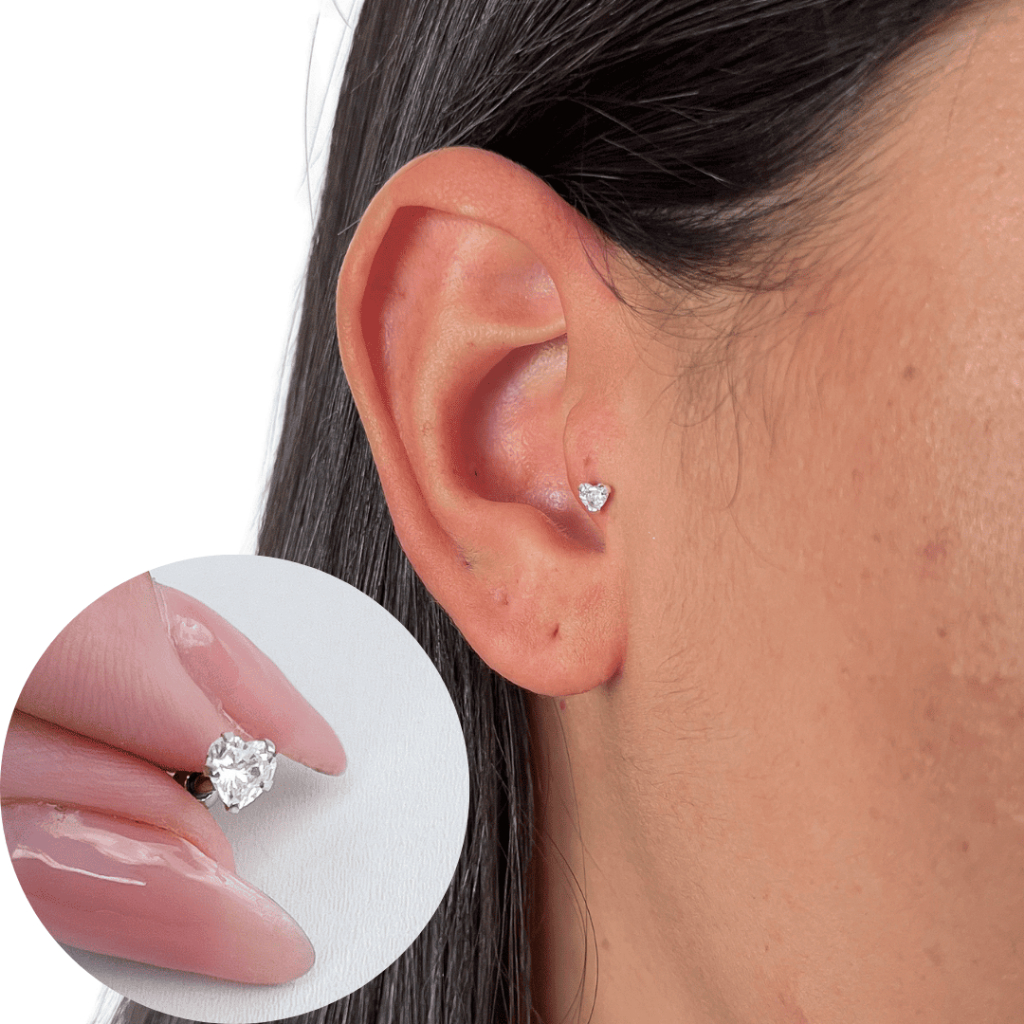 Piercing Orelha Ponto de Luz Coração 3mm Hélix Conch Flat Tragus Ponto ...