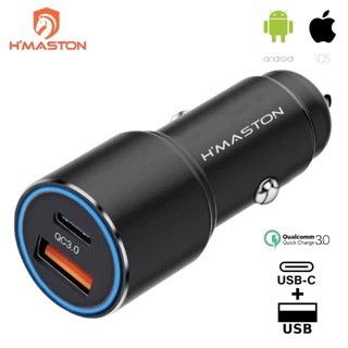 H'Maston L09 Carregador Veicular TIPO-C + USB Turbo Carregamento rápido/Universal 45W em Oferta na Shopee