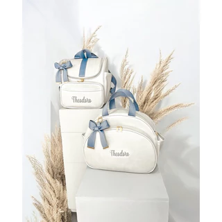 Kit Bolsa Maternidade 2 peças I Mochila MultifunçãoI Personalizado Creme/Cinza I Térmica