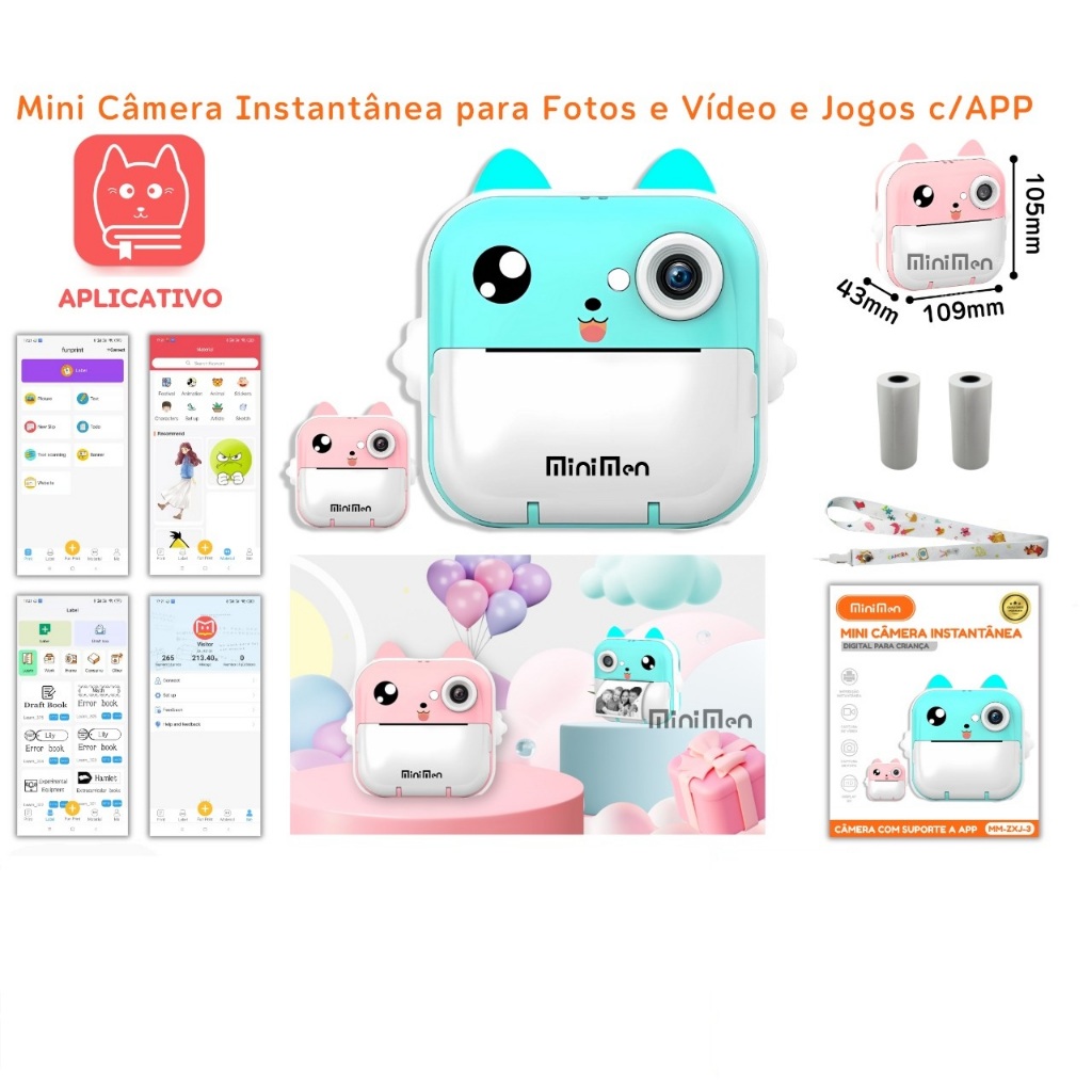 Câmera Infantil de Impressão Instantânea ZXJ – Foto, Vídeo e