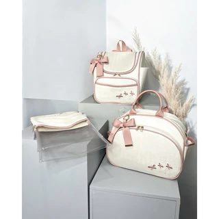 KIT BOLSA MATERNIDADE DE LUXO BORDADO - TEMA: TRIO BORBOLETAS (5 PEÇAS) PERSONALIZAMOS