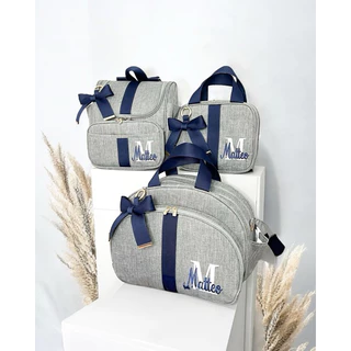 KIT BOLSA MATERNIDADE DE LUXO BORDADO - TEMA: PERSONALIZADO (3 PEÇAS) PERSONALIZAMOS