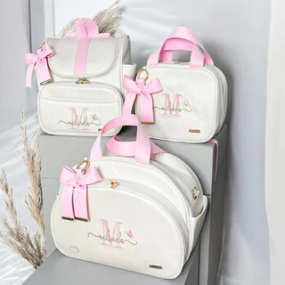 KIT BOLSA MATERNIDADE DE LUXO BORDADO - TEMA: BORBOLETINHA (3 PEÇAS) PERSONALIZAMOS