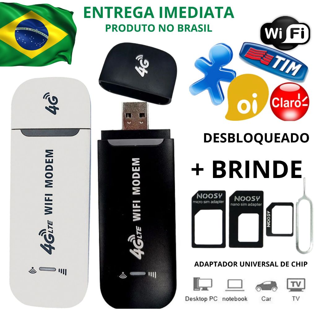 Mini Modem 4g Wifi Chip Lte Notebook Carro Usb Roteador Desbloqueado Zte + Adaptador Aceita Chip 5G