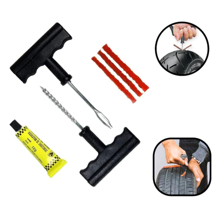 Kit Reparo Pneu Sem Camara Carro E Moto + 10 Ou 20 Refil Selante Remendo Macarrão