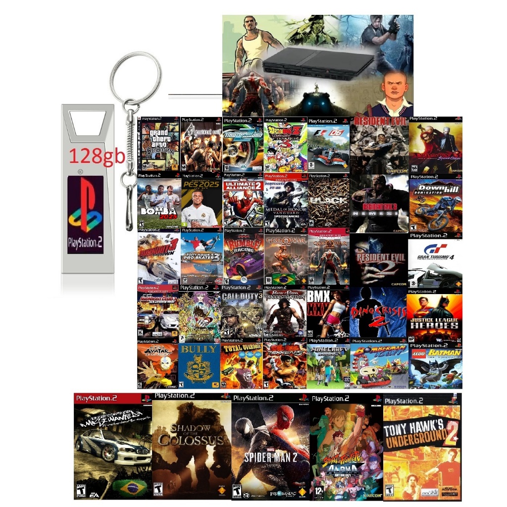 Pen Drive 128gb + Jogos de ps2 ps1 & emuladores para OPL | Shopee Brasil