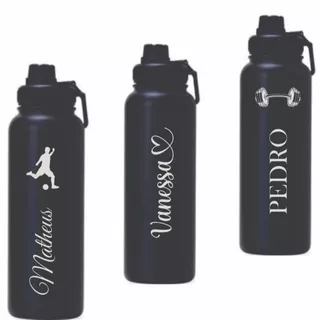 Garrafa Térmica de água Inox Personalizada Premium Dupla camada Vácuo Alça tampa com gravação do seu Nome ou café 1L