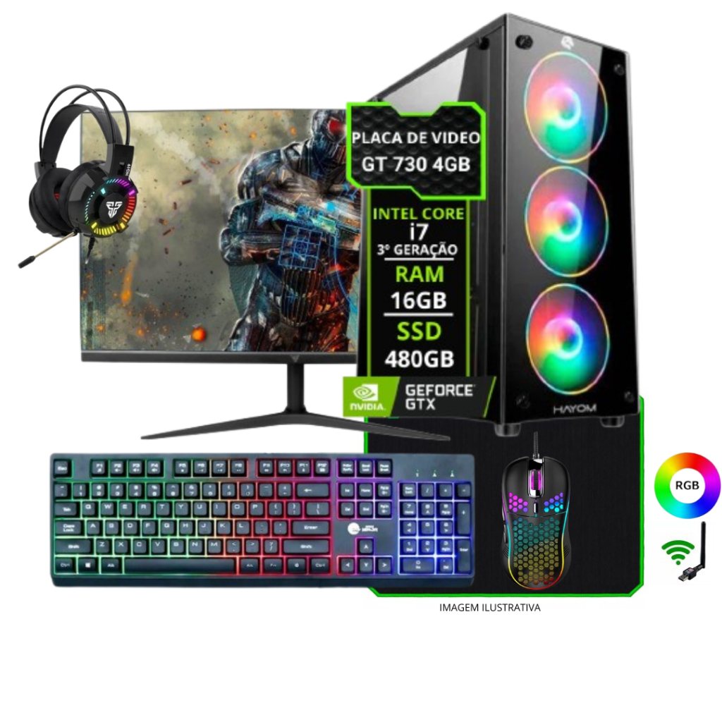 Pc Gamer Completo i7 3.9Ghz 16gb, Placa De Vídeo 4gb,Ssd 480gb Fonte ...