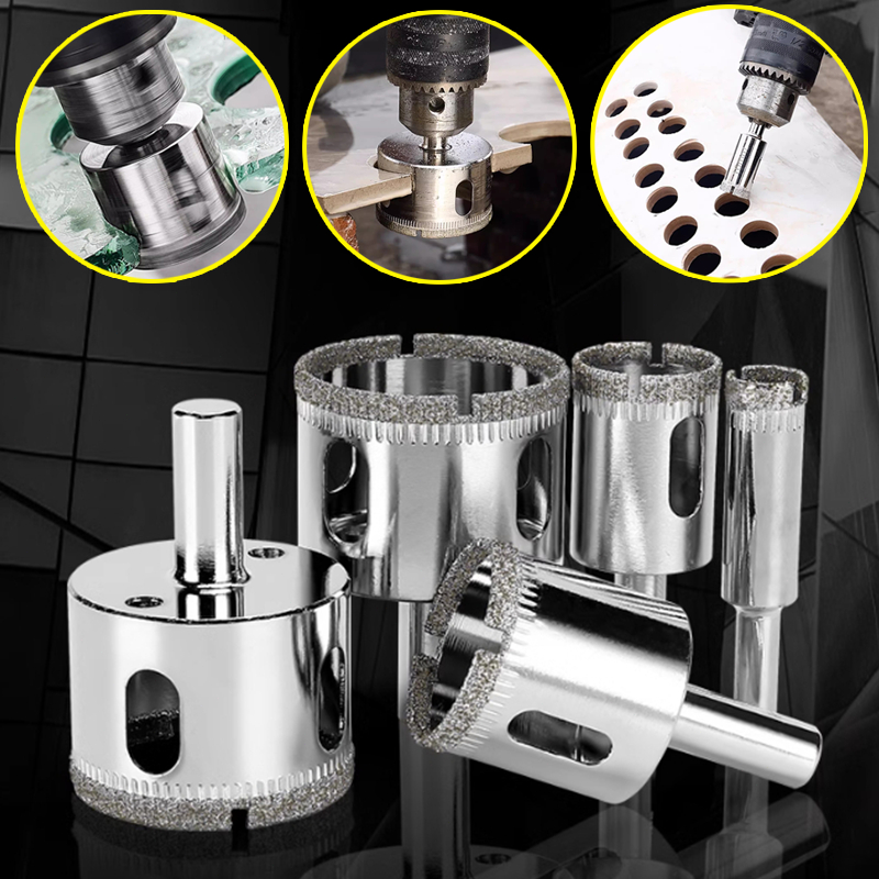 Jogo 15 Brocas Diamantadas Serra Copo furar Vidro Granito Ceramica 6 a 50 mm kit ferramentas