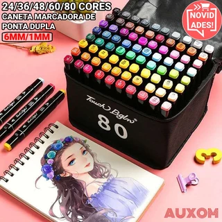 24/36/48/60/80 Cores Marcadores Caneta Marcadora de Ponta Dupla Esboço Escrita Pintura Sublinhada em Oferta na Shopee