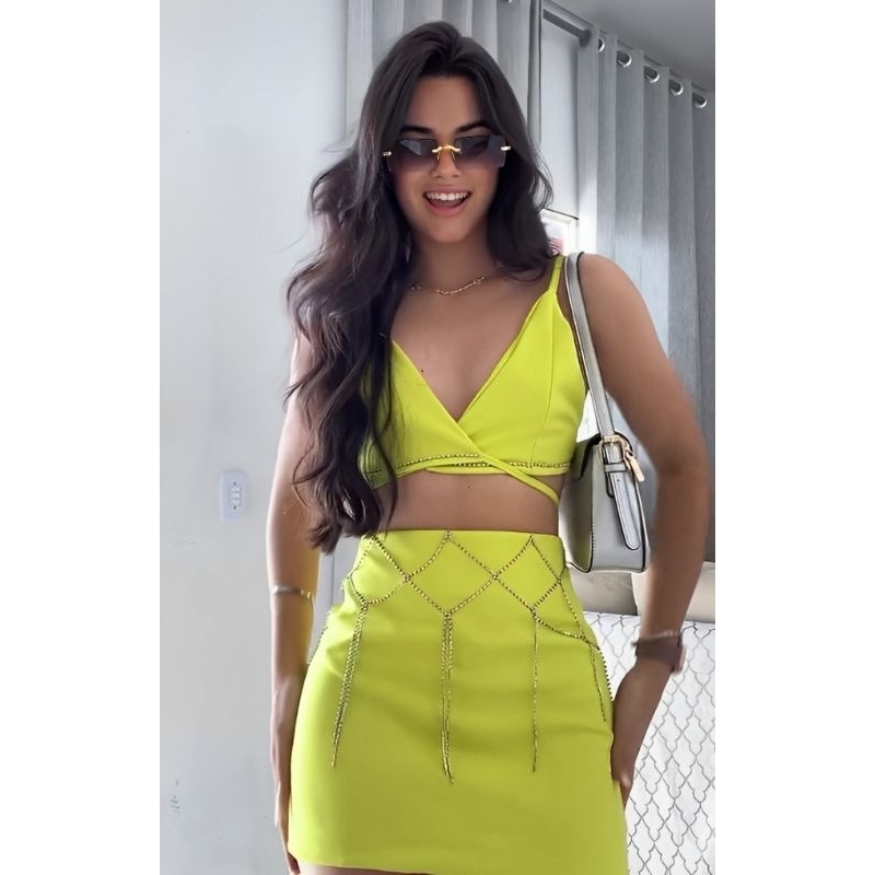 Conjunto strass brilho vestido amarração | Shopee Brasil