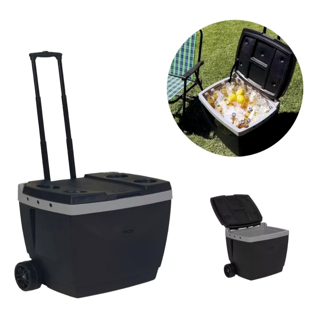 Caixa Térmica Cooler Preto Com Rodinha 42 Litros Mor Praia Piscina ...