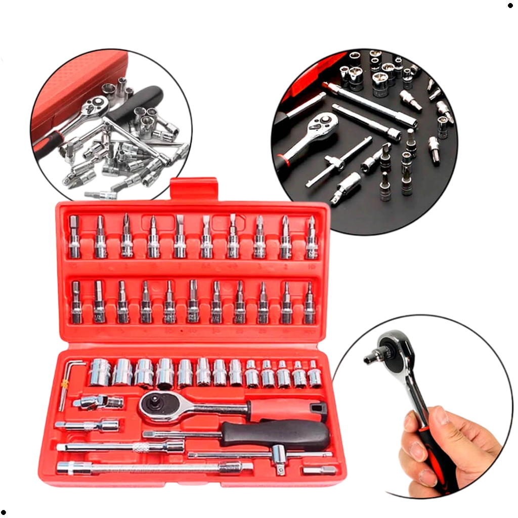Kit Chave Catraca 46 Cachimbos Profissional Jogo de Ferramentas Chave Catraca Soquetes Chaves Allen