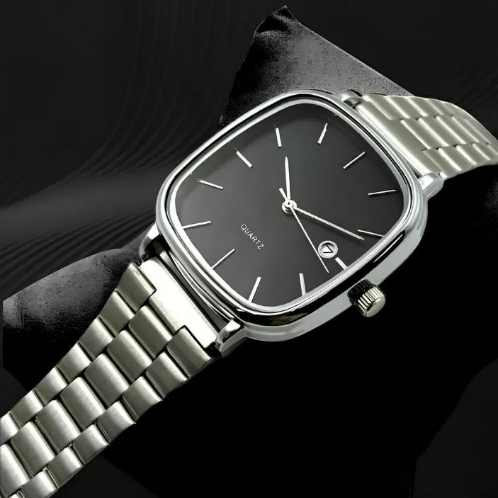 Relógio Masculino Retro Vintage Slim Quadrado Aço Inoxidável