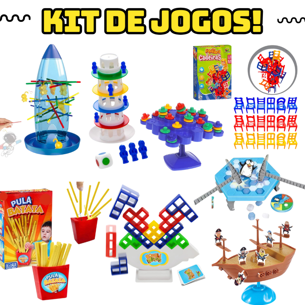 kit com 7 jogos interativos brinquedos infantis equilibrio cartas ...