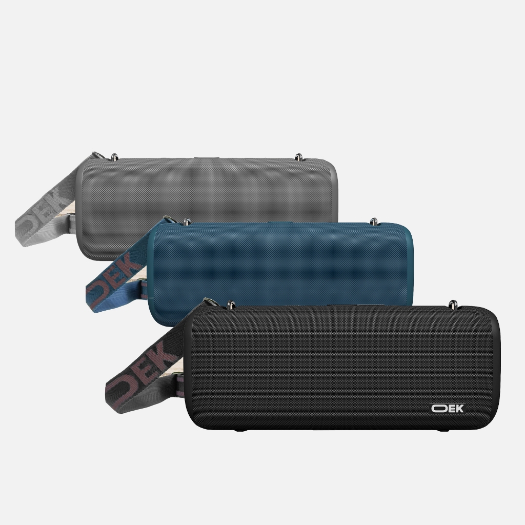 Caixa de som alto falante Oek DR-107 Bluetooth portatil com alça cinza preta azul