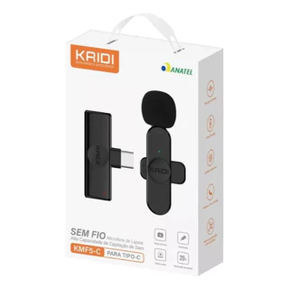 Microfone Lapela Kaidi Sem Fio BLUTOOTH PARA CELULAR Preto Kmf5-C KMF5-A Influencer