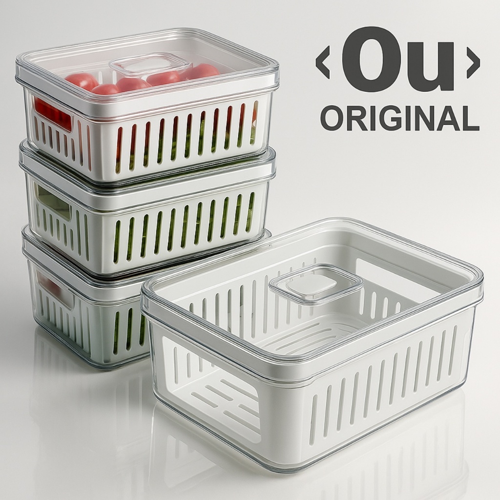 Kit Pote Organizador de Geladeira Com Escorredor Cesto Tampa Multiuso Alimentos Verdura Ve...