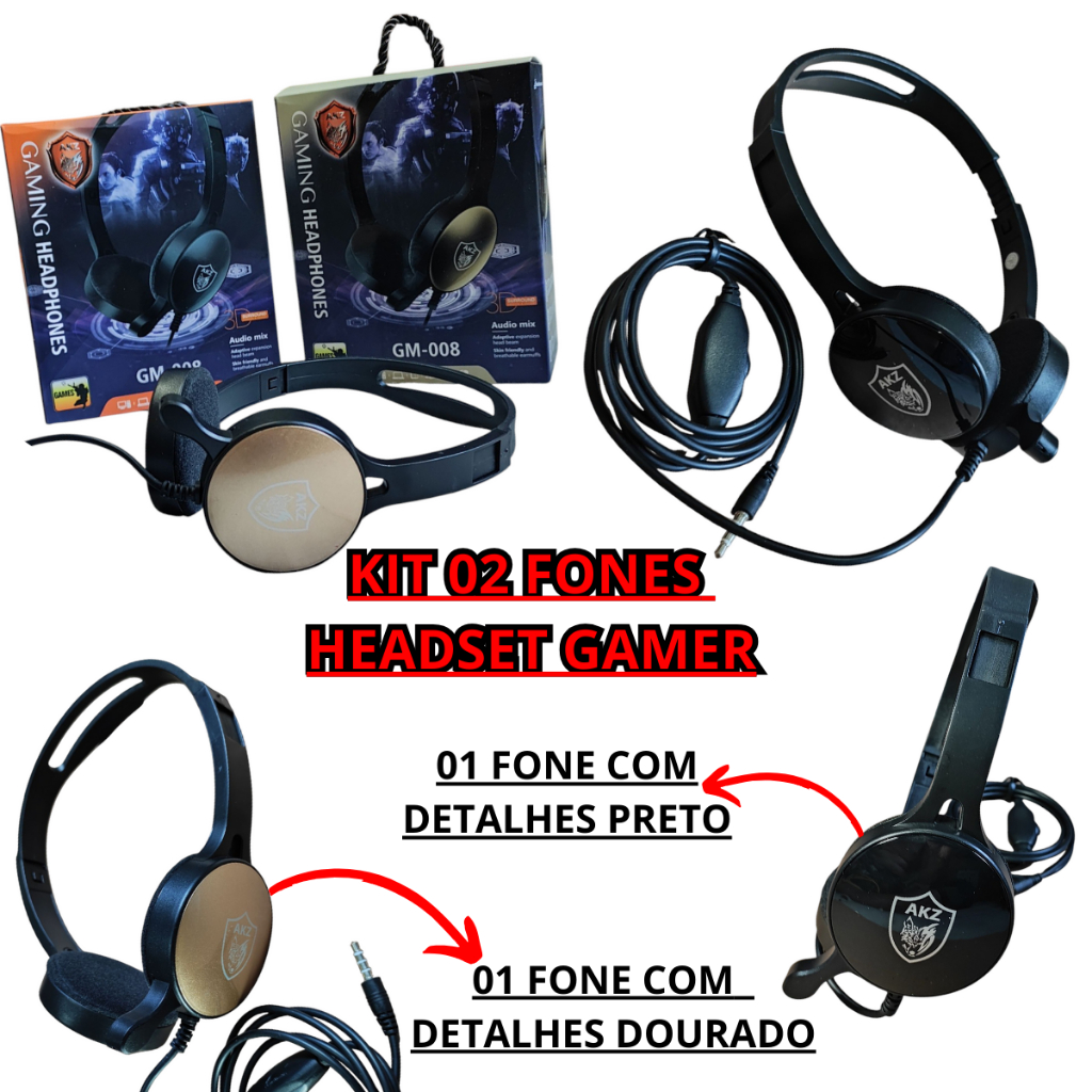 Kit 2 Fones De Ouvido Gamer Headset Microfone Gm-008 3d PC/PS3/PS4/PS5 ...