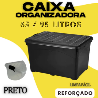 Caixa Organizadora Black Reforçada – 65 / 95 Litros com Travas e Rodinhas