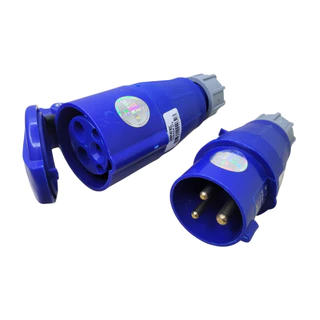 Conjunto Plugue + Tomada Industrial 16a 2p+t 220v 6h Ip44 Az