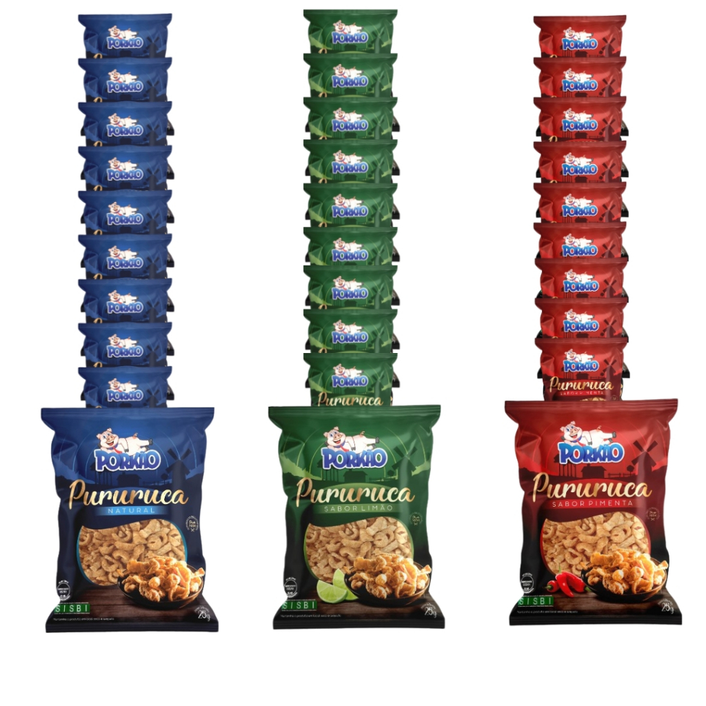 KIT 30 Pacotes Pururuca Torresmo Porkão de 25g - 750g TOTAL - Pacote ...