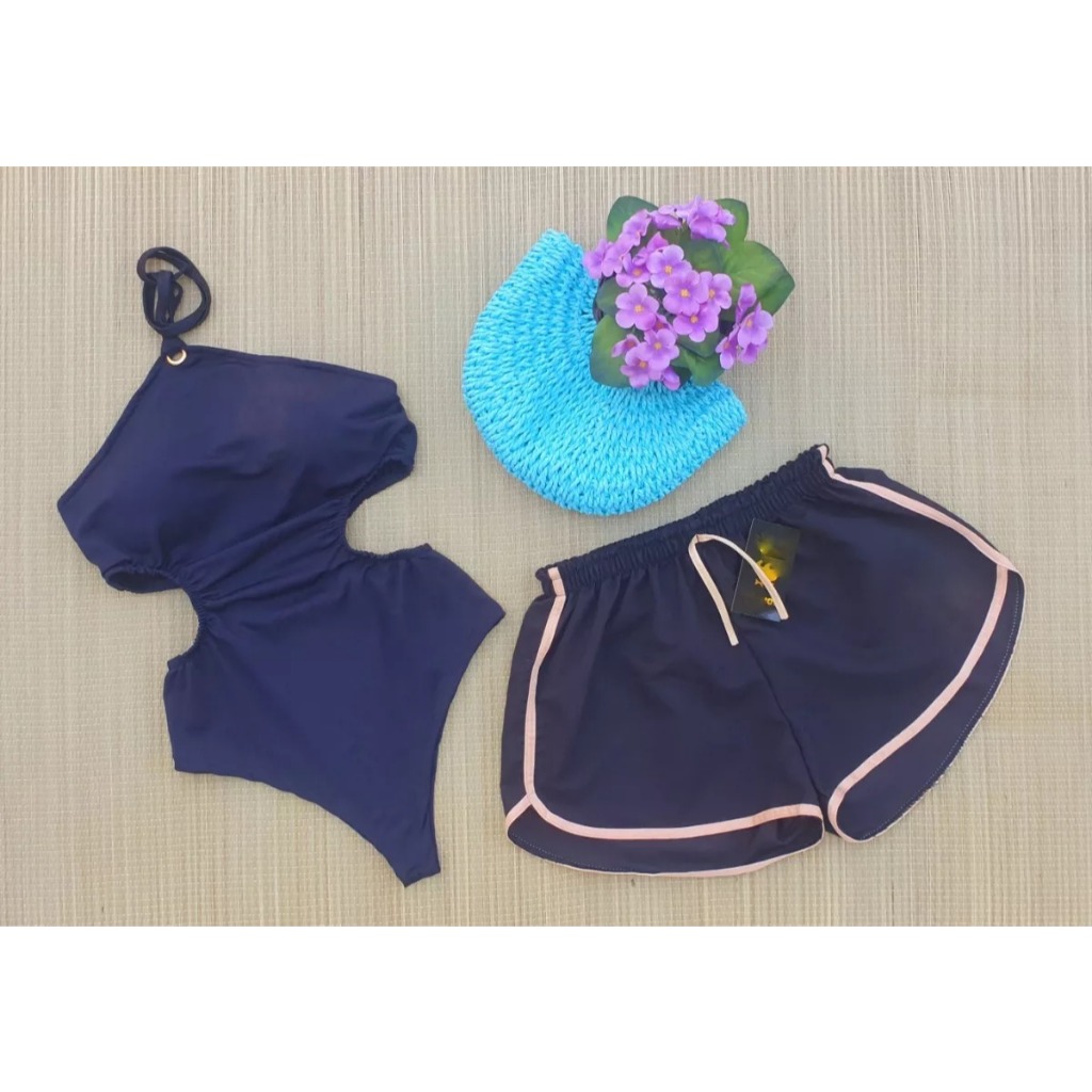 Kit Body Maiô Engana Mamãe + Shorts Tactel - C/ Bojo - Liso | Shopee Brasil