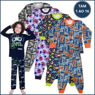 Kit 6 Peças Pijama Infantil Inverno Menino 3 Camiseta Manga 3 Calça Masculino em  Algodão 1 ao 16 em Oferta na Shopee