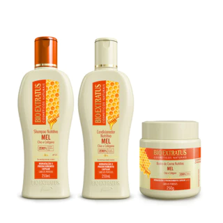 Kit Mel Shampoo, Condicionador e Banho de Creme Bio Extratus - 250mL Preenchimento e Hidratação