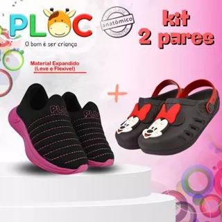 KIT 2 PARES - TÊNIS COLORS + 1 BABUCHE PRETO MINNIE (Bab01 PRETO ROSTO COMPLETO MINNIE POÁ VERMELHO) em Oferta na Shopee