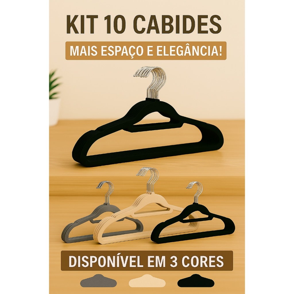 Kit 10 Cabides Slim de Veludo para Roupas, ideal para organizar o ...