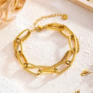 Pulseira de corrente grossa em aço titânio 18K que não desbota estilo europeu e americano17+5cm