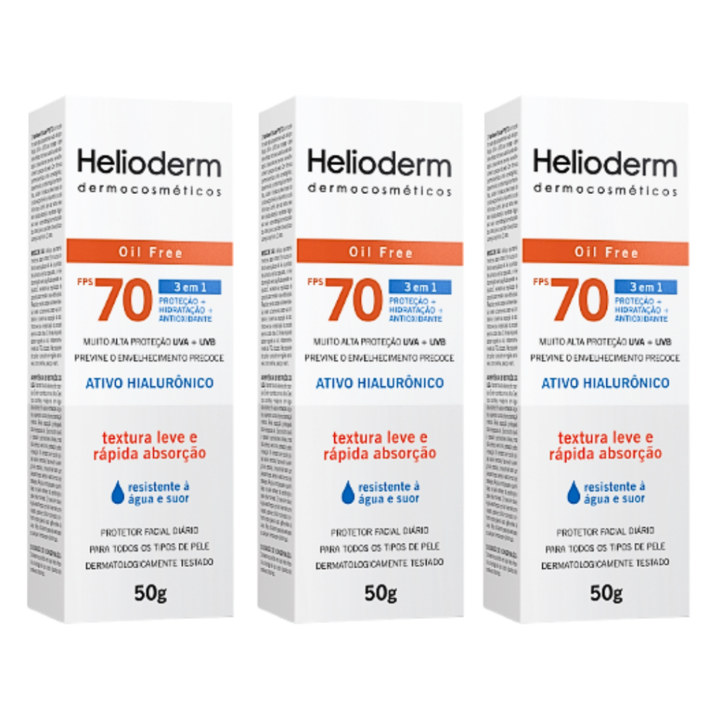 Protetor Solar Facial FPS 70 Sem Cor Oil Free Helioderm 50g