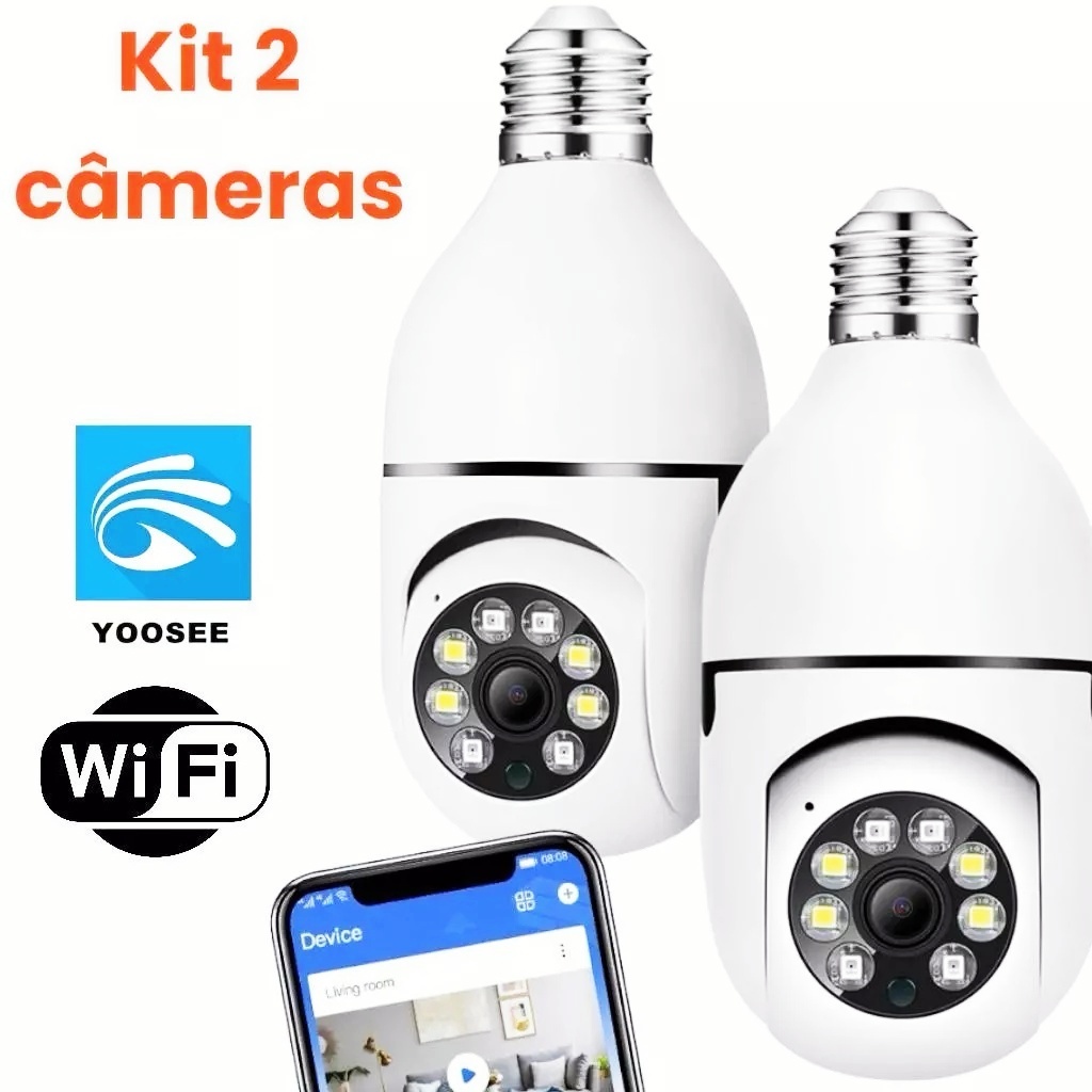 Kit 2 câmera segurança a Prova D'água IP44 wi-fi sem fio 360 aplicativo yoosee full HD  Bivolt