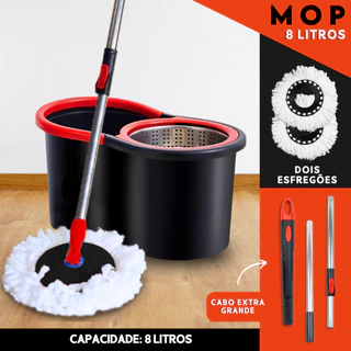 Mop C/ Cabo de 140 cm + 2 Refis - 8 Litros Cesto Em Inox - Balde Centrífuga - AV em Oferta na Shopee