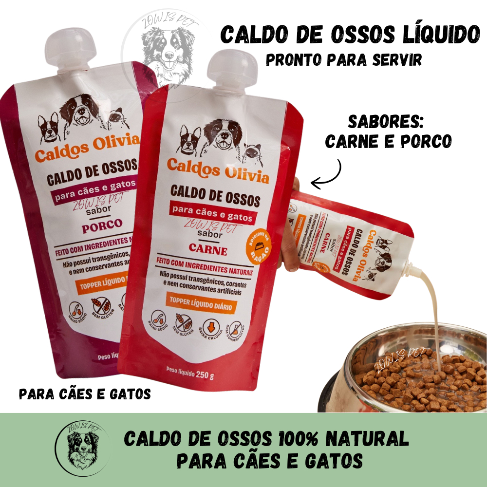 Caldo De Ossos Liquido de Carne Bovino e Porco Suíno Para Cães e Gatos ...