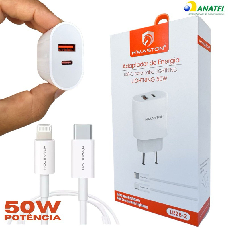 Carregador turbo para Iphone 50W com Duas Saídas e Cabo Lightning - H ...