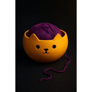Tigela Porta Novelo de Lã 3D – Design Gato, Ideal para Crochê e Tricô