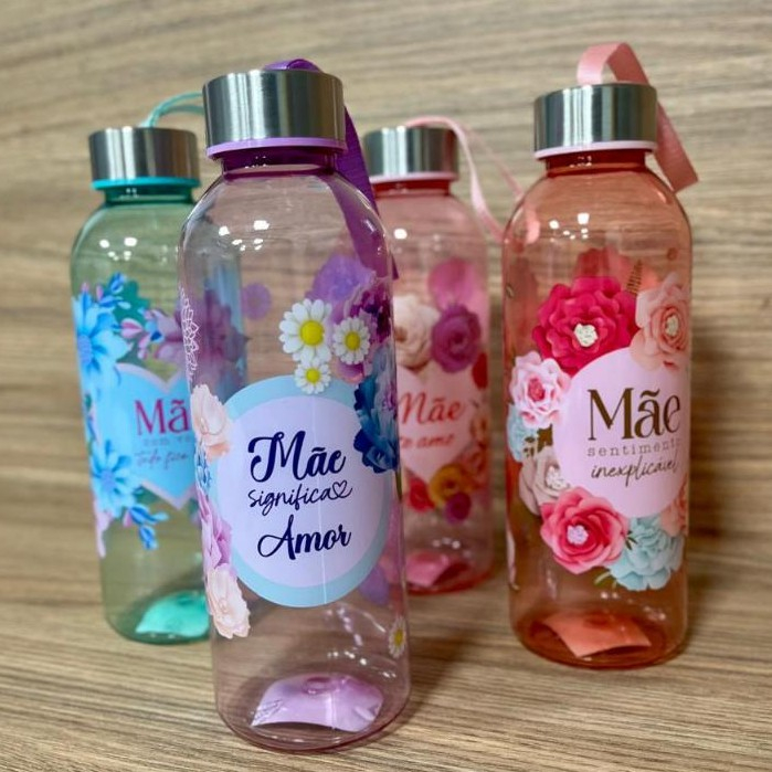 KIT 10/15/20 GARRAFA DIA DAS MÃES DIZERES 580ML PLASTICO TRANSPARENTE E ...