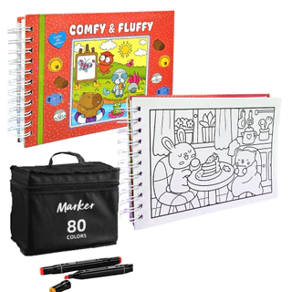 KIT Caderno para Colorir 50 Folhas Comfy & Cozy + Canetas Marcadores TOUCH Ponta Dupla em Oferta na Shopee