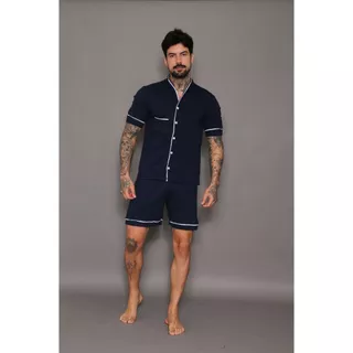 Pijama Masculino De Algodão Curto Com Botões em Oferta na Shopee