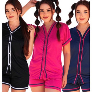 Pijama baby doll americano com botões