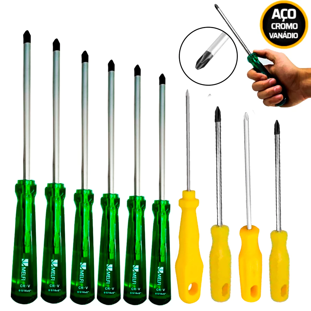 Chave Philips Cr V Ponta Com Imã Cabo Ergonômico PVC Várias Medidas