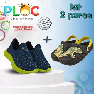 KIT 2 PARES PLOC - 1 TÊNIS COLORS + 1 BABUCHE DINOSSAURO REX  (Bab39 DINO REX ) em Oferta na Shopee