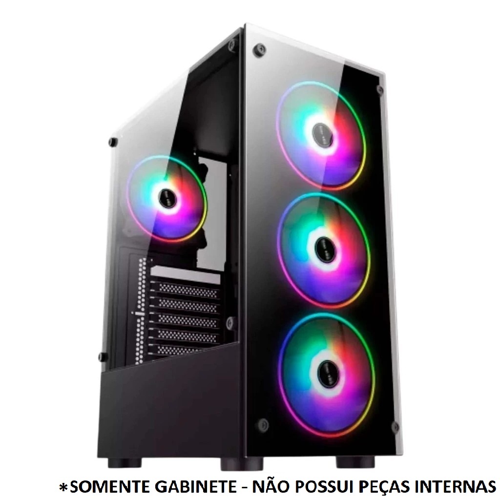 Gabinete p/ PCGamer 1749 Lateral E Frontal Em Vidro C/ 4 Fans Rgb - Leia a descrição