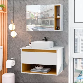 Conjunto Gabinete de Banheiro com Espelheira com Cuba Florence Cores - Rede Móveis