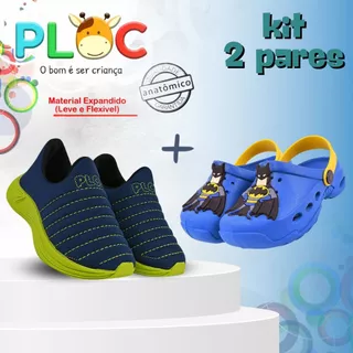 KIT 2 PARES PLOC - 1 TÊNIS COLORS MENINO + 1 BABUCHE BATMAN BABY  (Bab43 BATMAN AZUL ROYAL ) em Oferta na Shopee